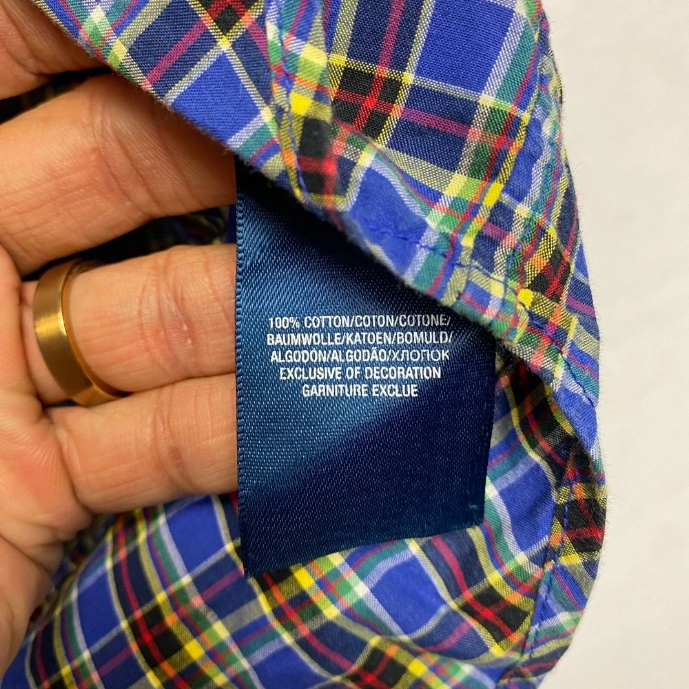 Ralph Lauren Shirt Boys XL Blue Long Sleeve Red Pony Plaid Button Down